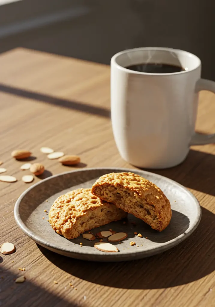 Almond croissant protein cookie on ceramic plate