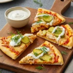 Chicken pickle pizza slices served with ranch