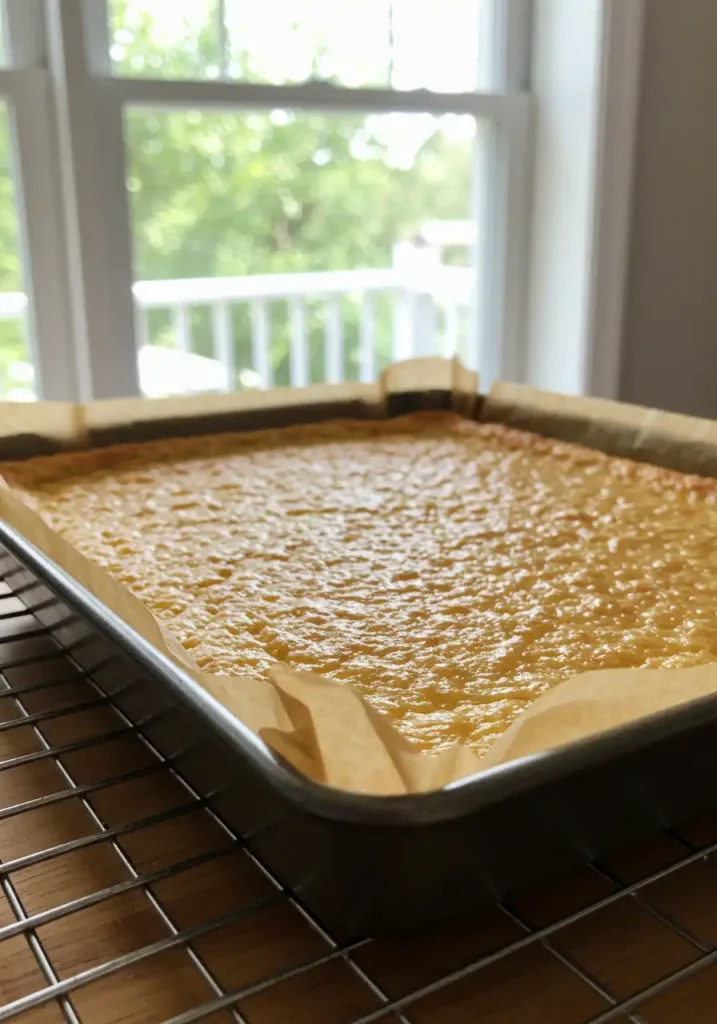baked two ingredient lemon bars cooling