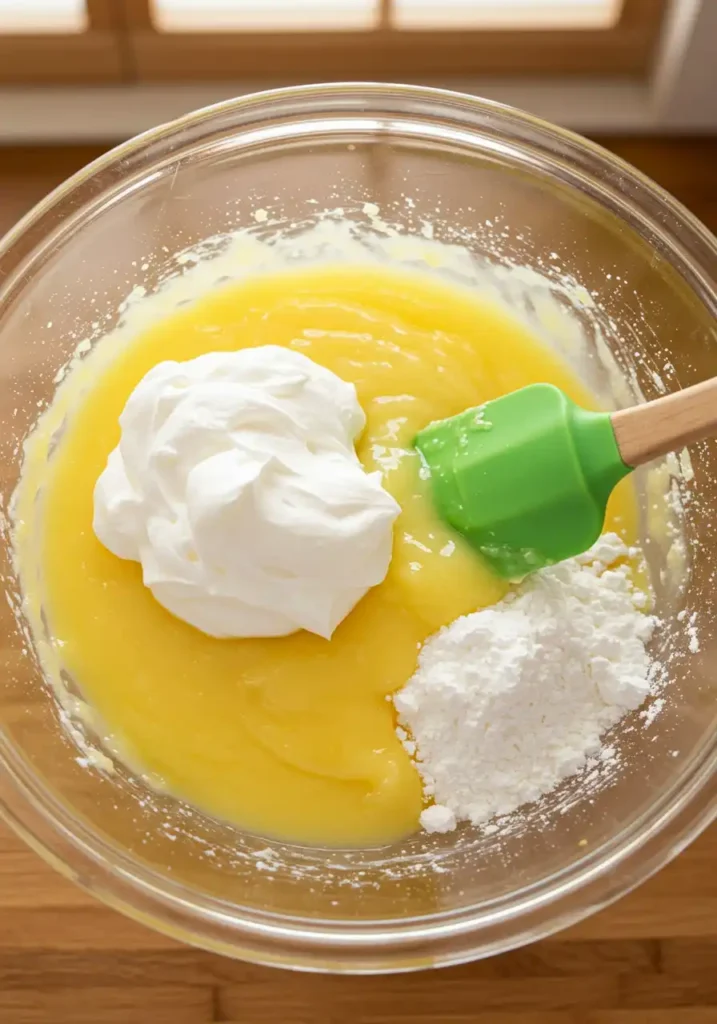 mixing lemon bar recipe with 2 ingredients