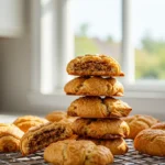 Almond croissant protein cookies stacked for serving
