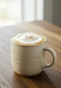 Homemade brown sugar latte in a rustic mug