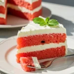Sliced watermelon cake on a serving plate