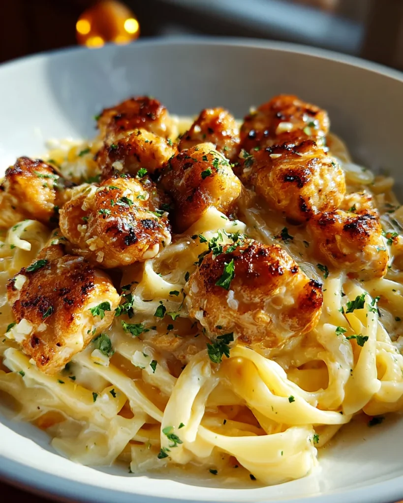 Garlic Butter Chicken Bites with Creamy Parmesan Pasta