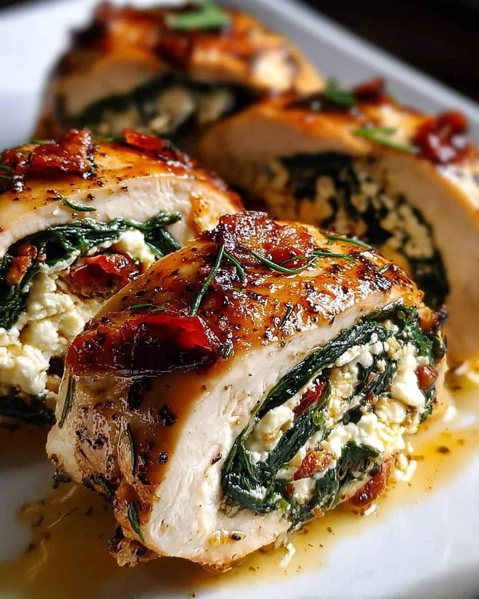 Rolled Up Chicken with Feta, Spinach, and Sun-Dried Tomatoes