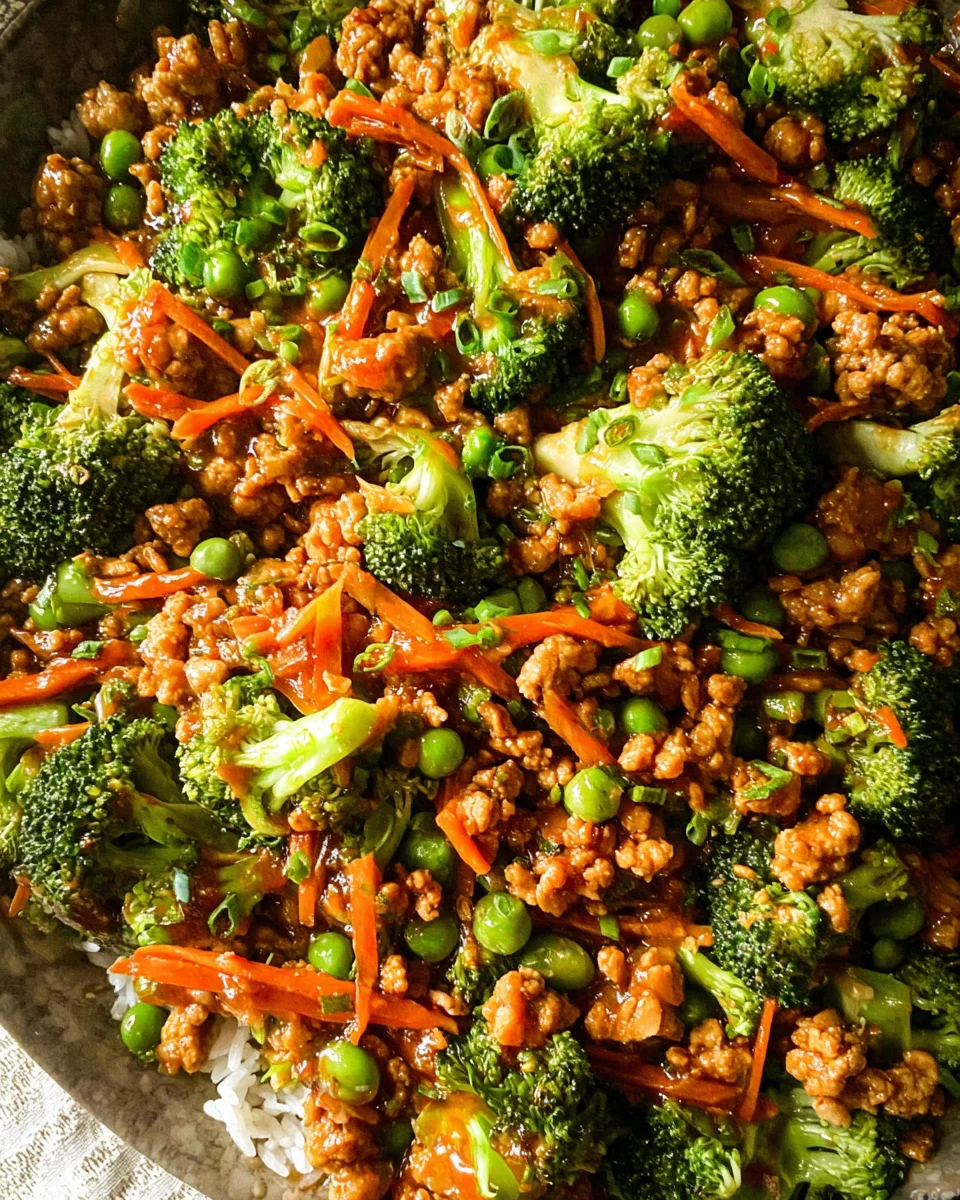 Teriyaki Ground Turkey, Broccoli and Peas