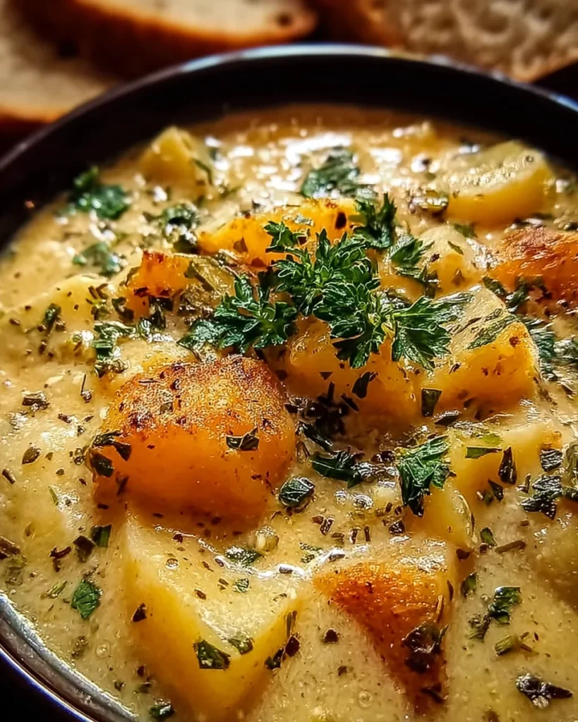 Hearty Cheddar Garlic Herb Potato Soup Recipe