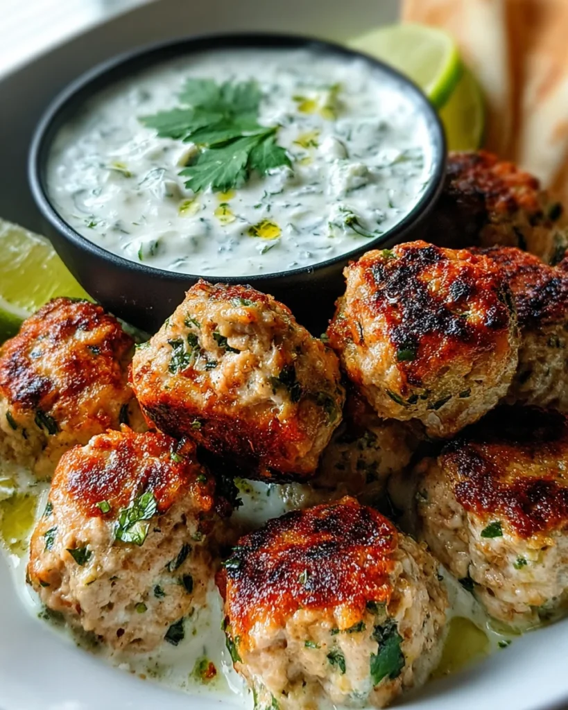Juicy Greek Chicken Meatballs with Tzatziki