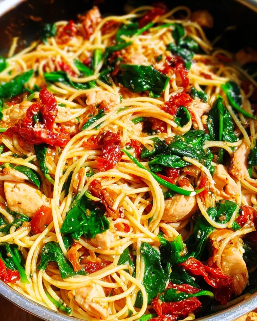 Tomato Spinach Chicken Spaghetti