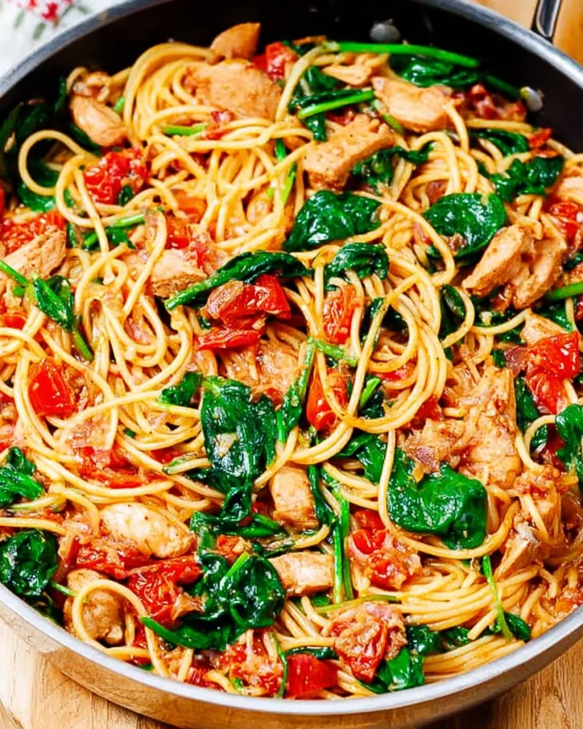 Tomato Spinach Chicken Spaghetti
