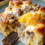 Biscuits and Gravy Casserole with Sausage and Eggs