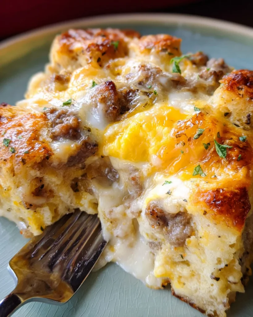 Biscuits and Gravy Casserole with Sausage and Eggs