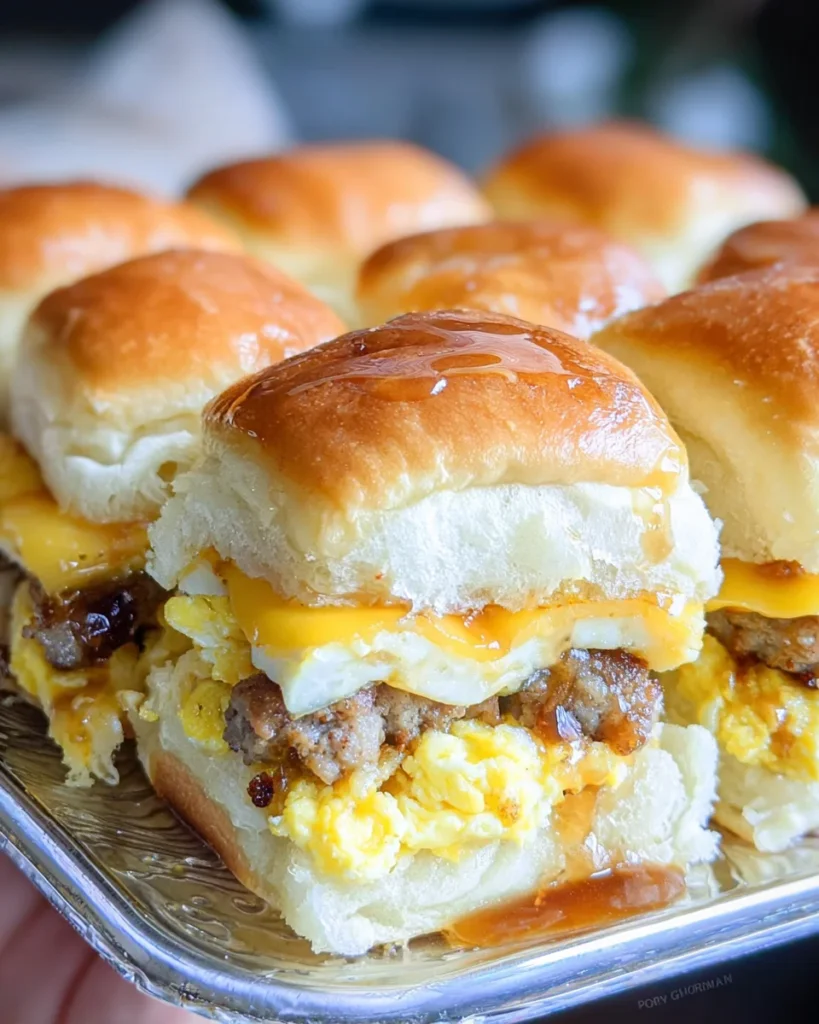 Sausage Egg and Cheese Breakfast Sliders with Syrup Glaze