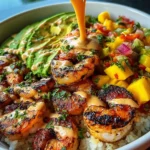 Shrimp and Avocado Bowls with Mango Salsa & Lime-Chili Sauce