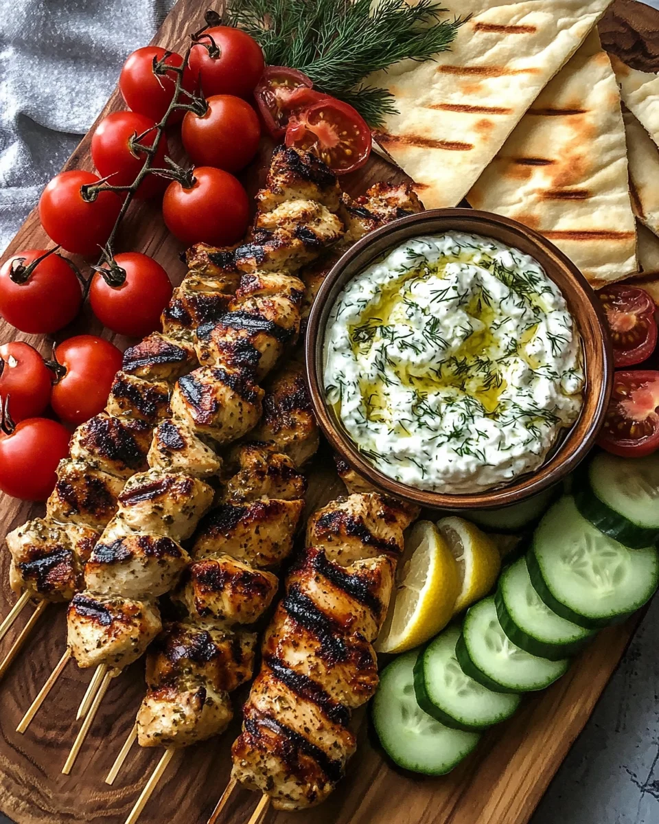 Greek Chicken Souvlaki Grazing Board with Feta Dip – A Mediterranean Feast to Share